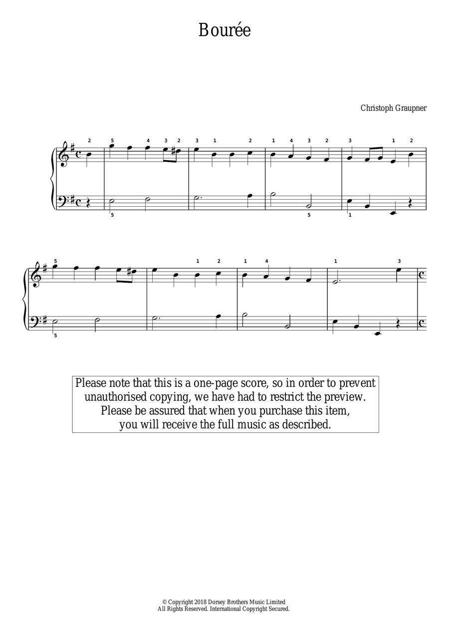 Bourree Bourree Piano Solo scores gallery preview page 1