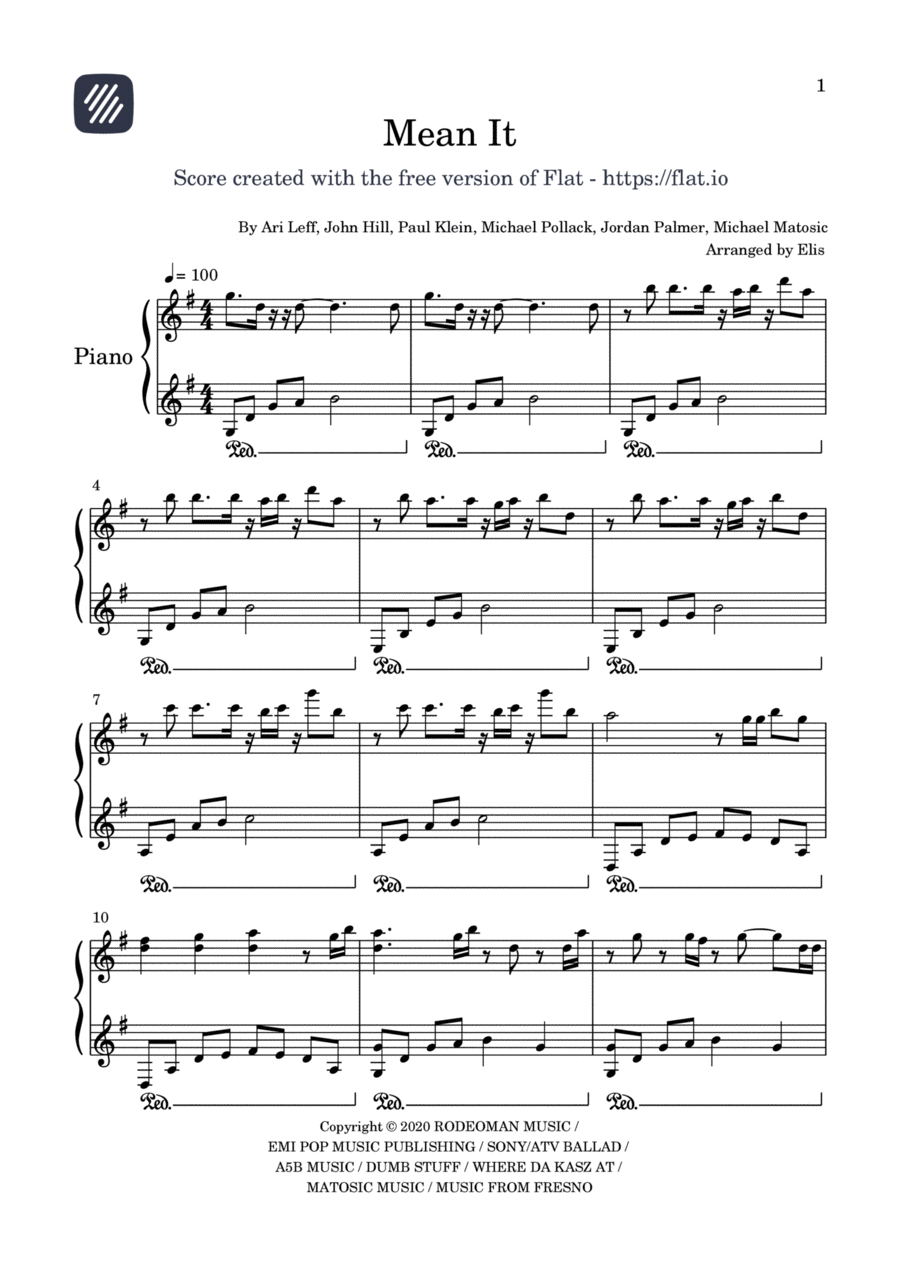 Mean It Easy Piano scores gallery preview page 1
