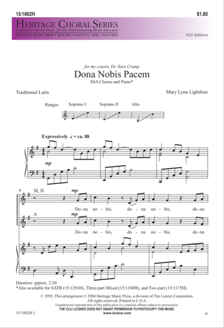 Dona Nobis Pacem SSA scores gallery preview page 2