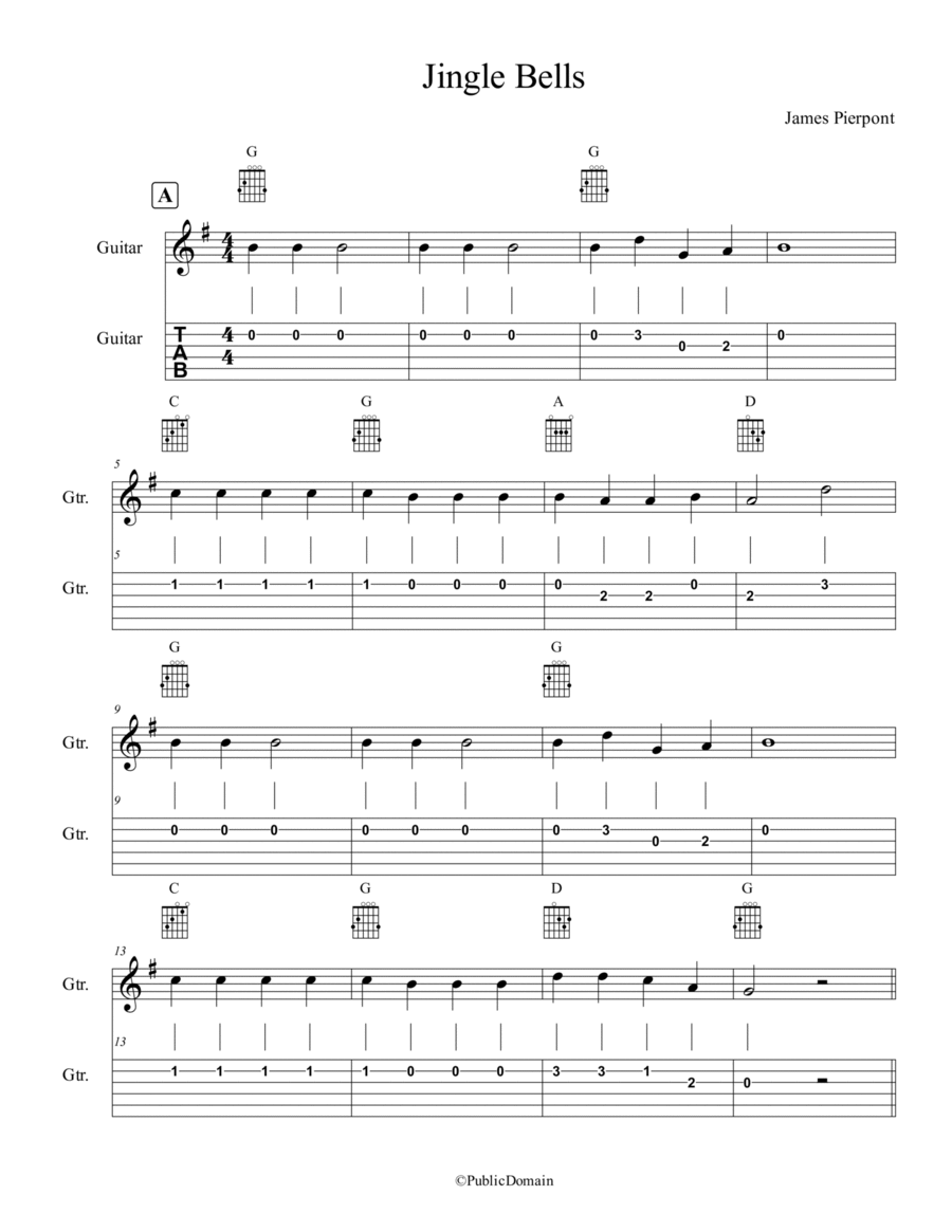 Jingle Bells/Easy guitar(TAB + Chords) Guitar Tablature scores gallery preview page 1