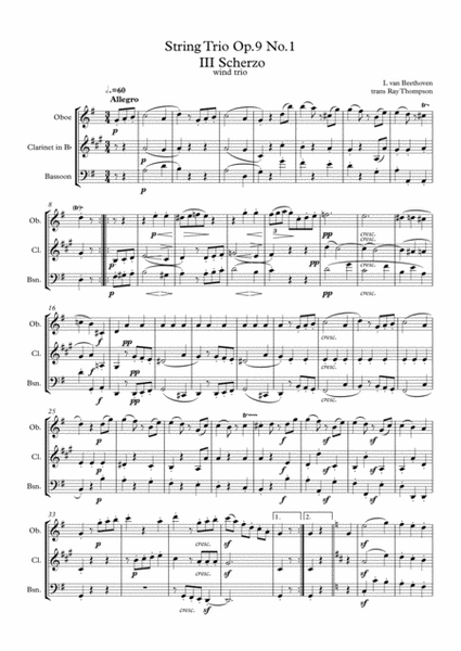 Beethoven: String Trio No.3 in G Op.9 No.1 Mvt.III Scherzo - woodwind trio image number null