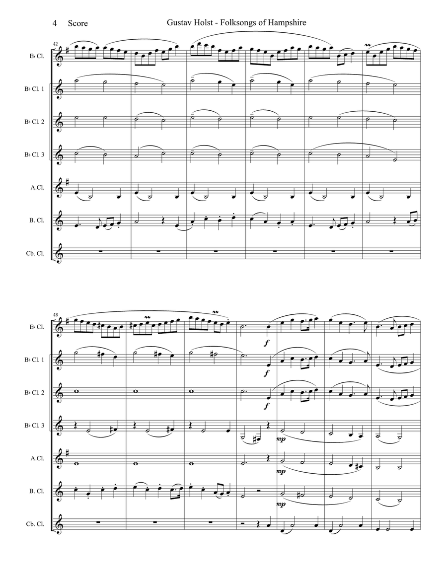 Gustav Holst - Folksongs of Hampshire set for Clarinet Choir Clarinet Choir scores gallery preview page 5