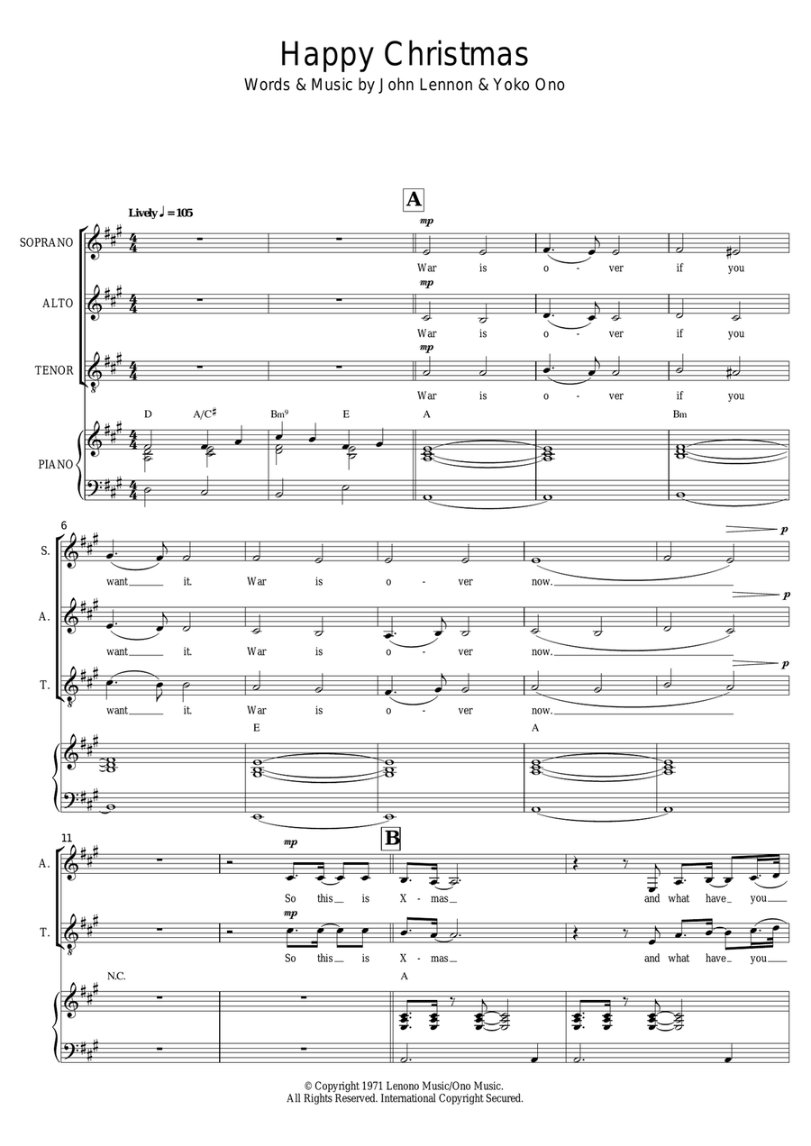 Happy Xmas (War Is Over) Piano, Vocal, Guitar scores gallery preview page 1