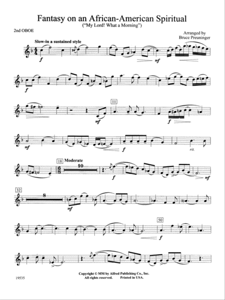 Fantasy on an African-American Spiritual: 2nd Oboe Concert Band scores gallery preview page 1