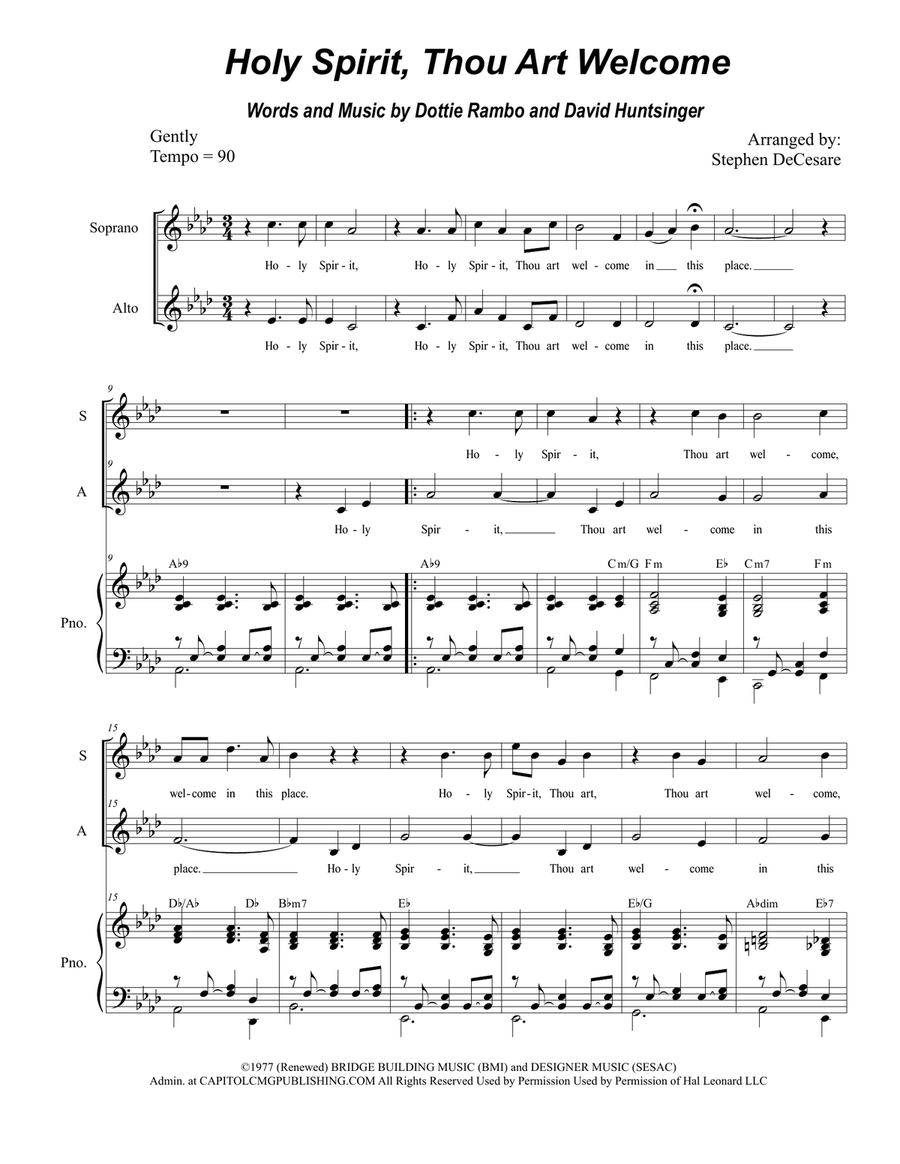 Holy Spirit, Thou Art Welcome Vocal Duet scores gallery preview page 1
