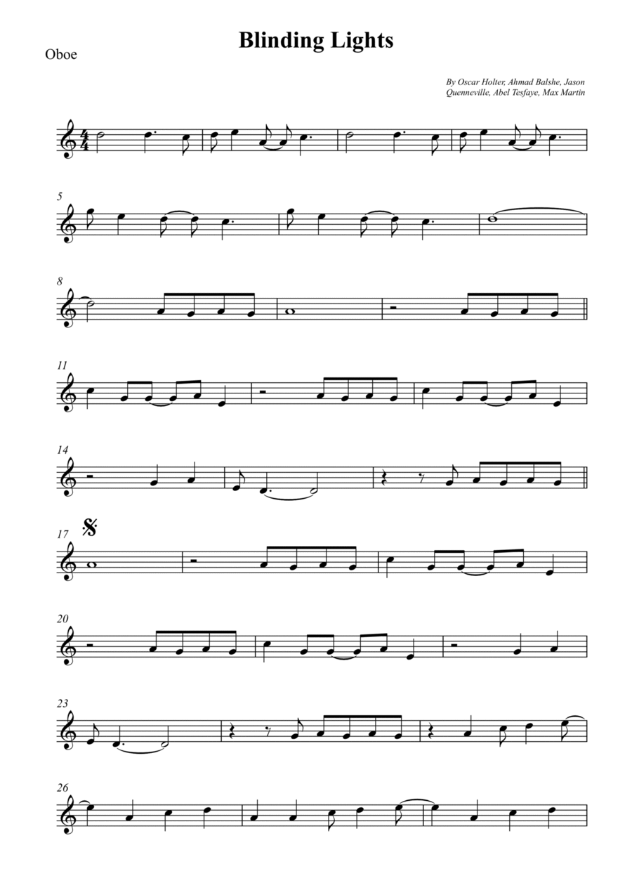 Blinding Lights Oboe Solo scores gallery preview page 1