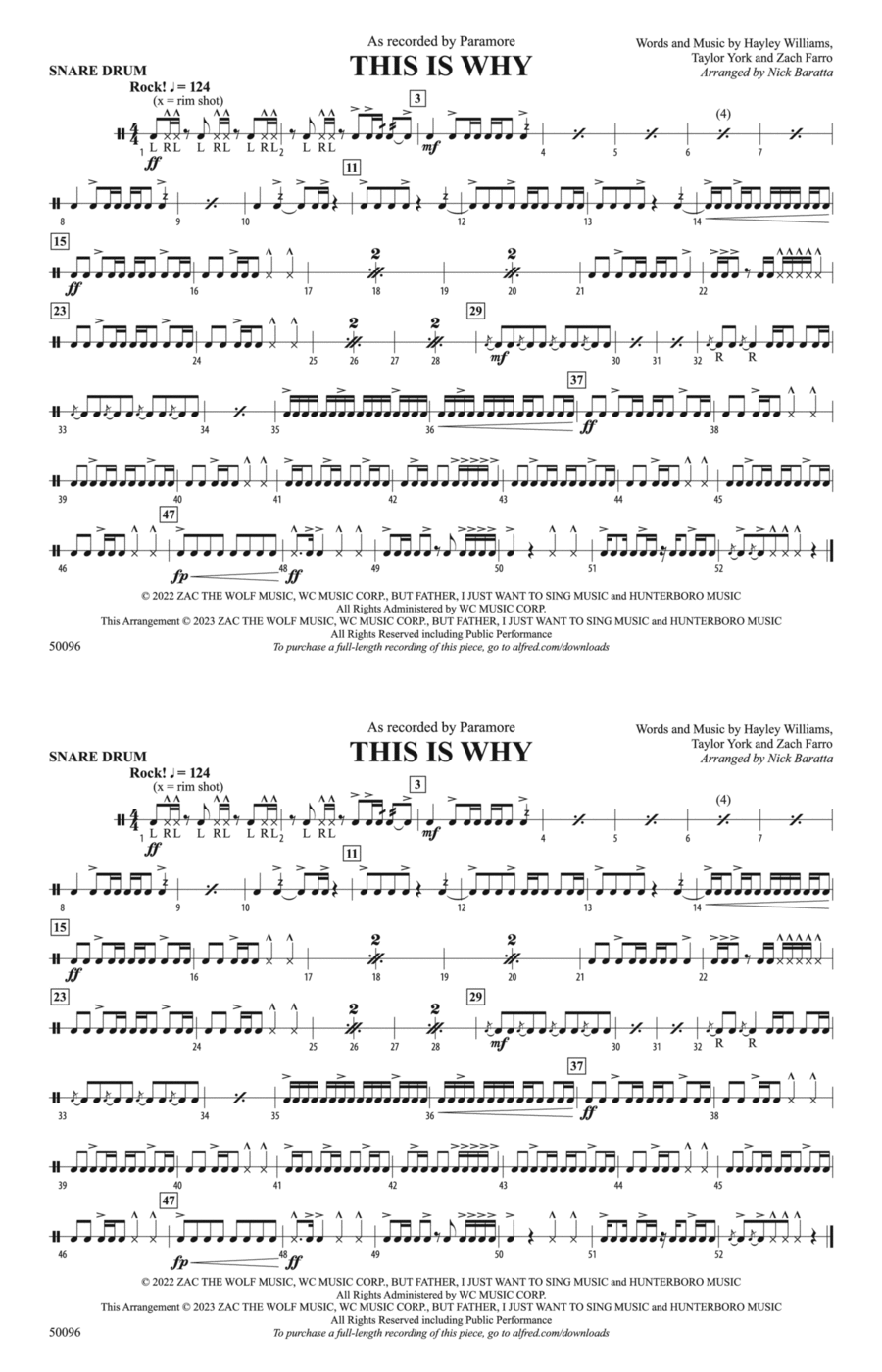 This Is Why: Snare Drum Marching Band scores gallery preview page 1