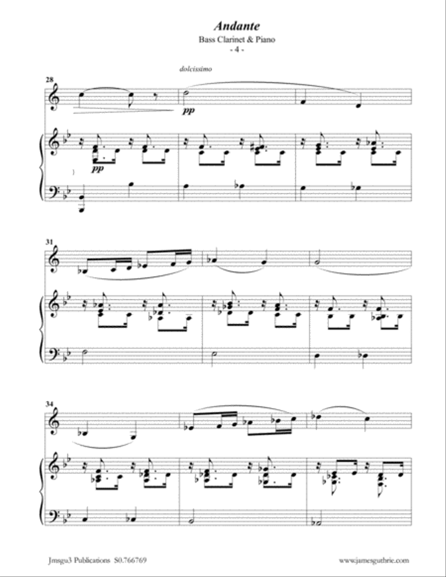 Fauré: Andante Op. 75 for Bass Clarinet & Piano Bass Clarinet scores gallery preview page 4
