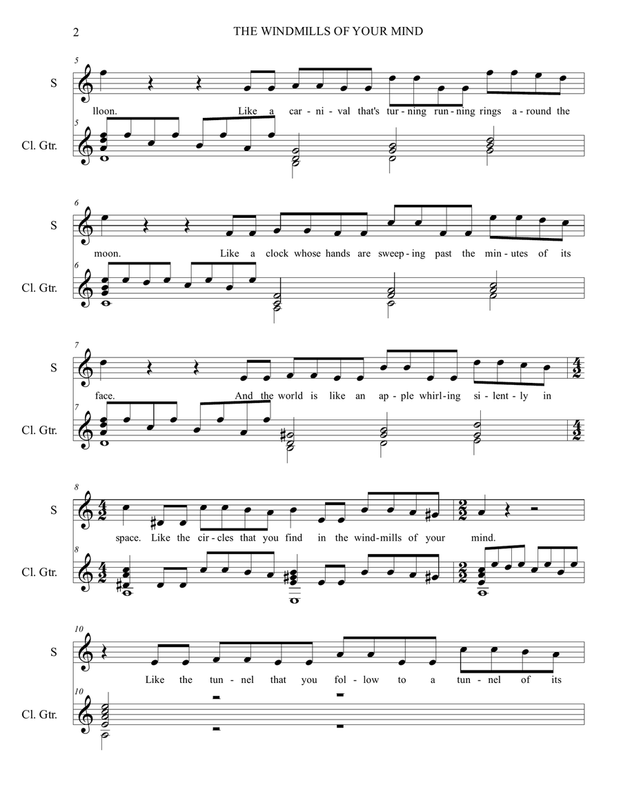 The Windmills Of Your Mind Guitar scores gallery preview page 4