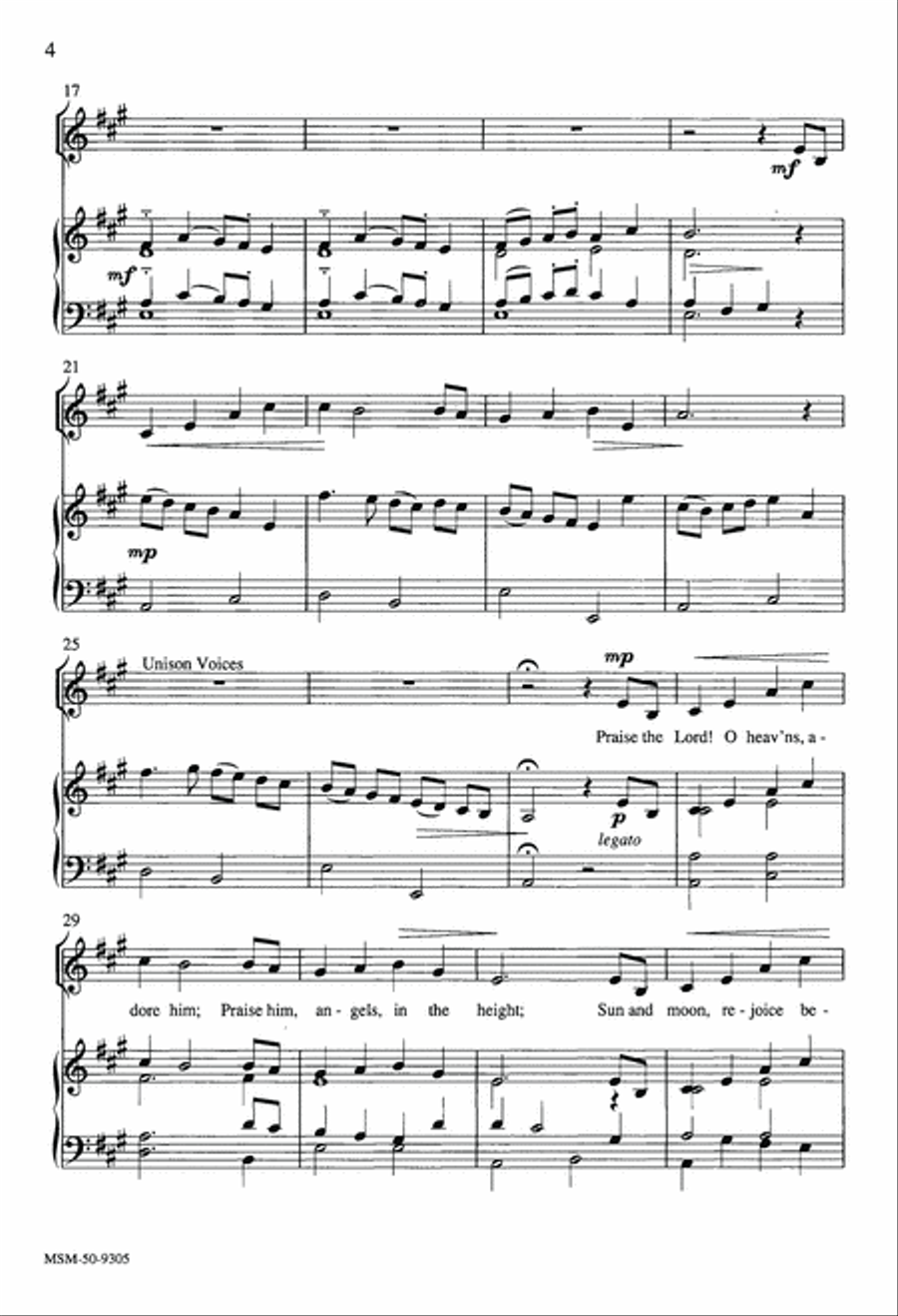 Praise the Lord! O Heavens Adore Him Unison Choir scores gallery preview page 4