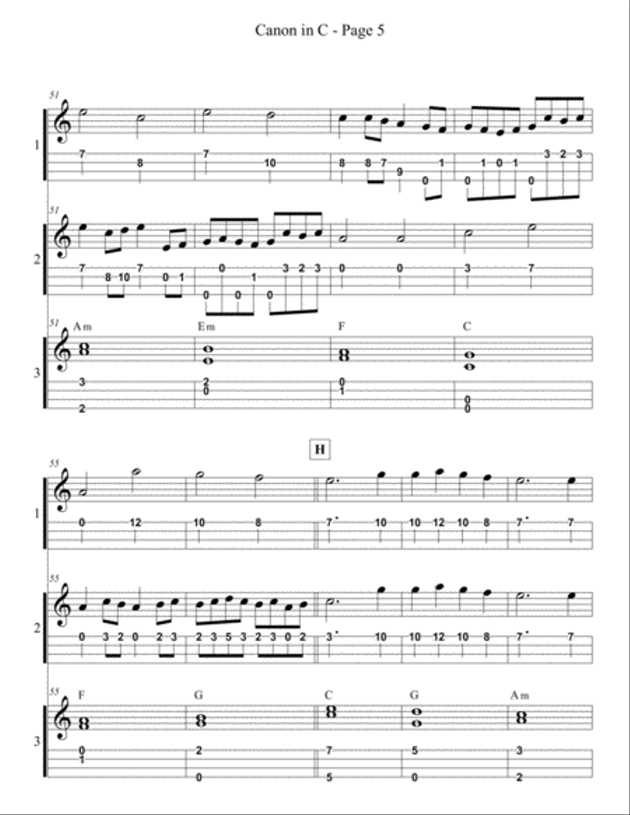 Canon in C from Pachelbel's Canon in D for Ukulele Trio / Ensemble / Band / Orchestra Ukulele scores gallery preview page 5