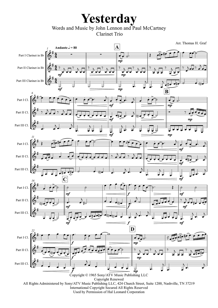 Yesterday Woodwind Trio scores gallery preview page 1