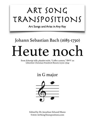 Book cover for BACH: Heute noch, BWV 211 (transposed to G major)
