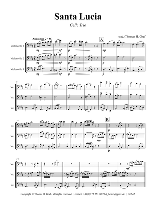 Santa Lucia - Italian Folk Song - Here in the twighlight - Cello Trio