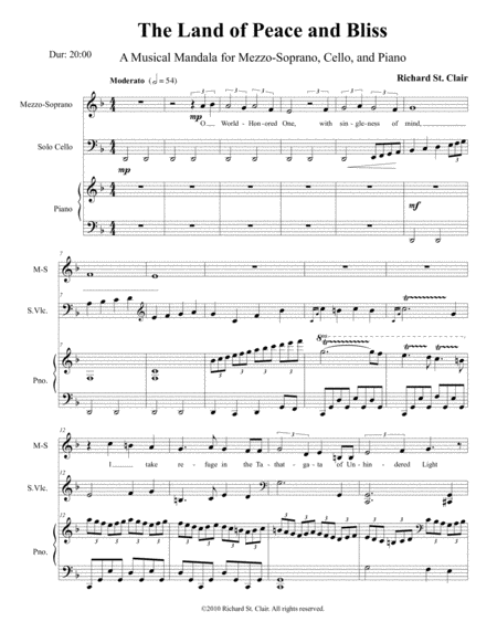 The Land of Peace and Bliss: A Musical Mandala for Soprano, Cello and Piano (Score and Part) image number null