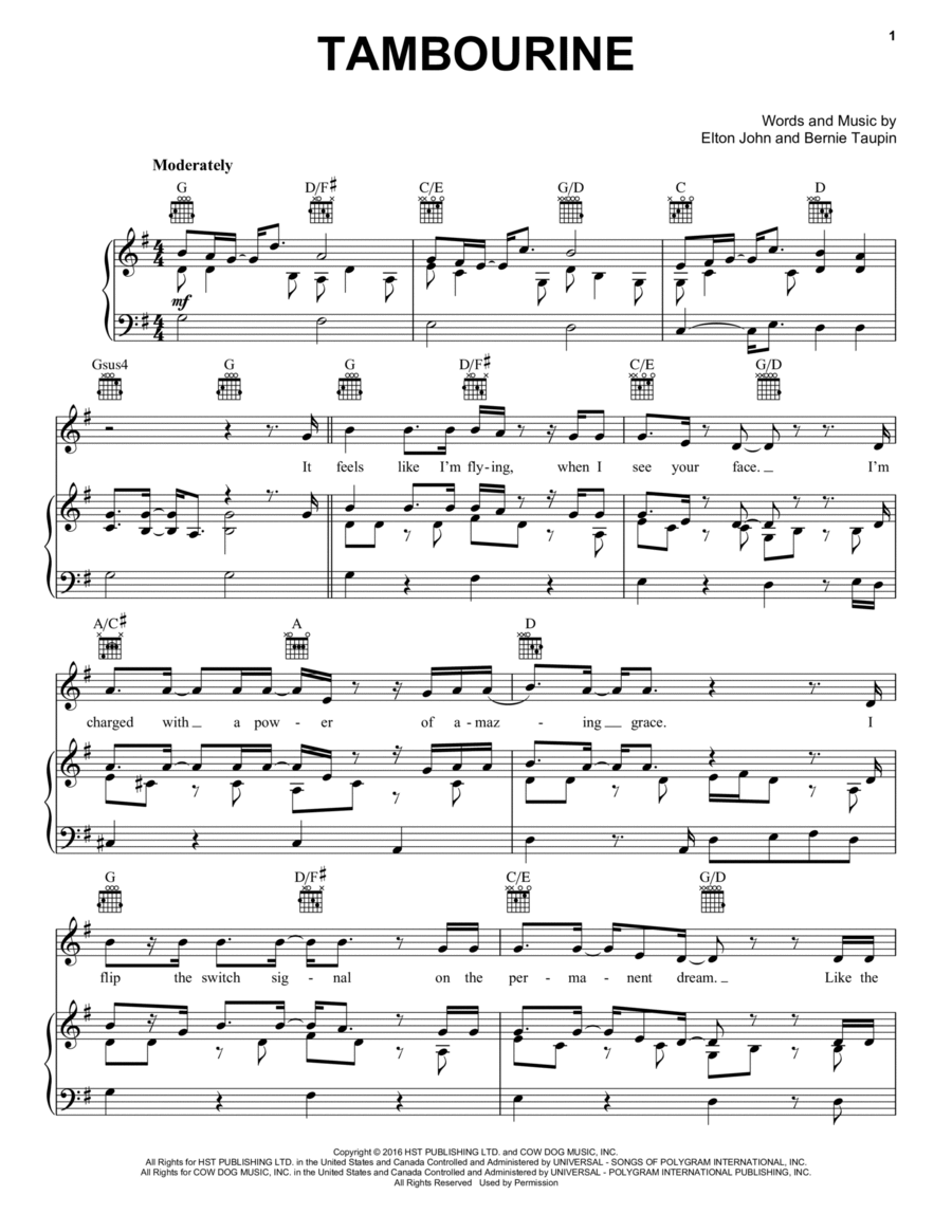 Tambourine Tambourine Piano, Vocal, Guitar scores gallery preview page 1