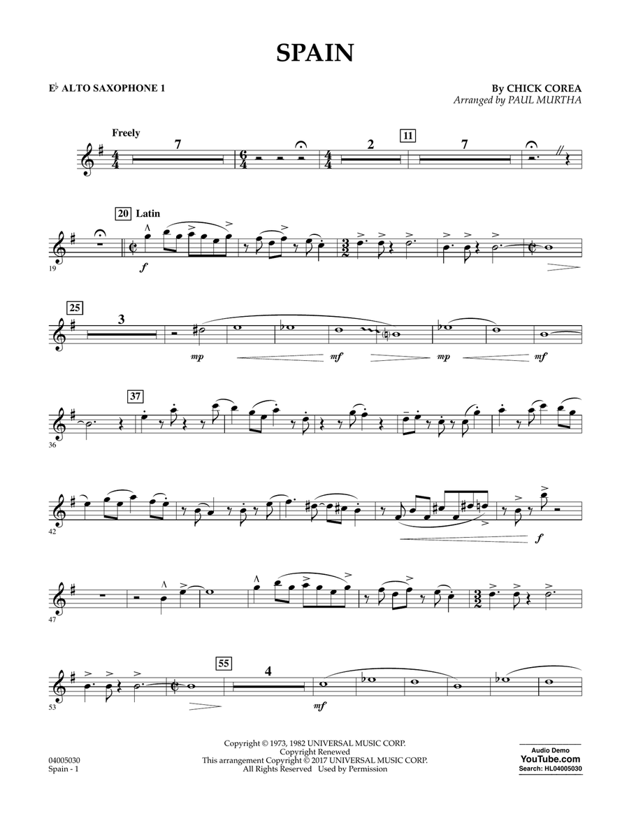 Spain - Eb Alto Saxophone 1 Concert Band scores gallery preview page 1