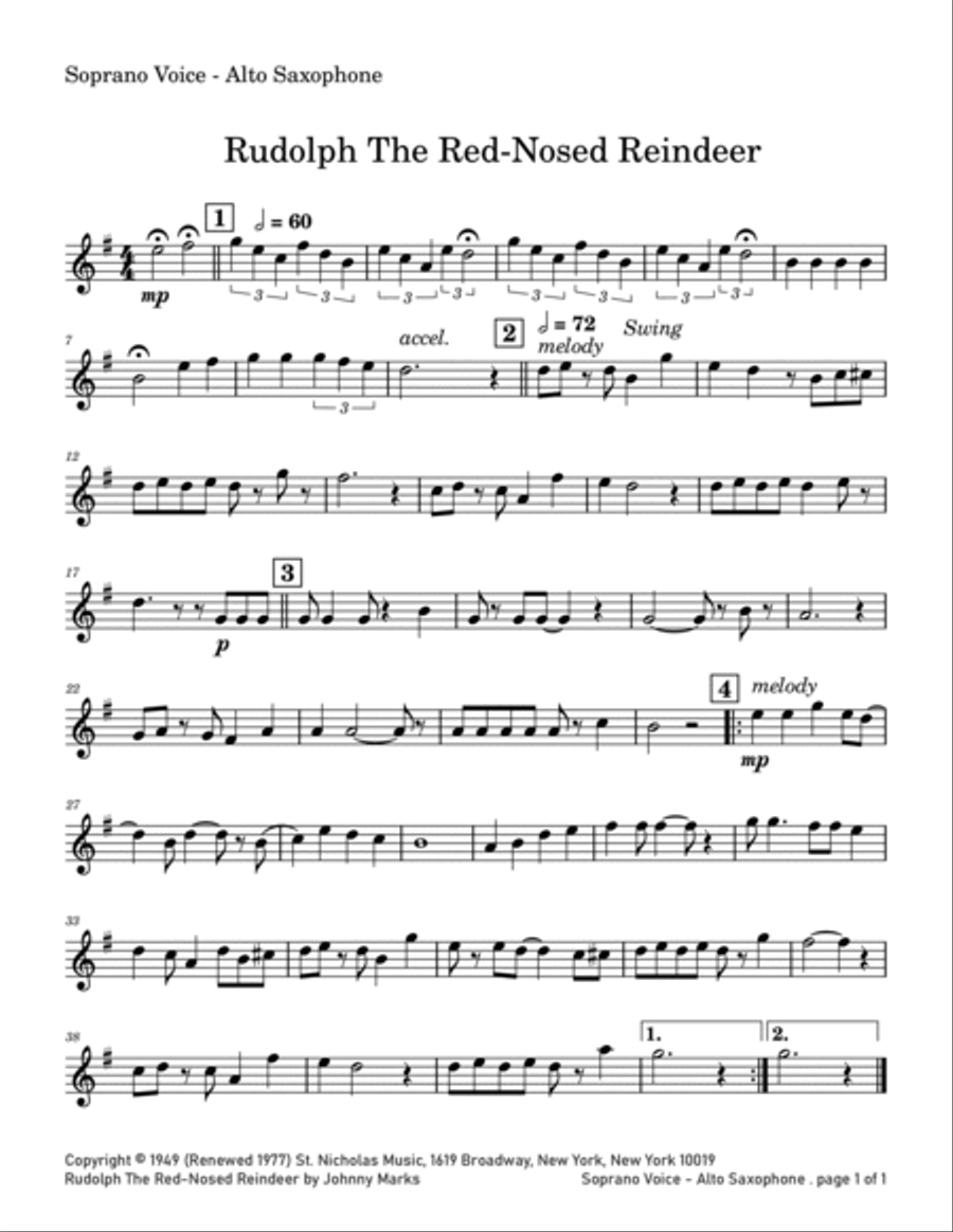 Rudolph The Red-nosed Reindeer Saxophone Quartet scores gallery preview page 4