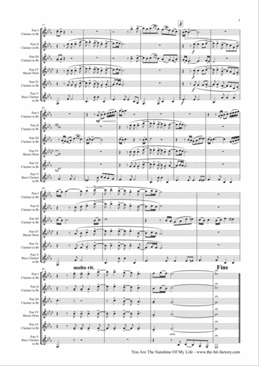 You Are The Sunshine Of My Life Clarinet Quintet scores gallery preview page 6