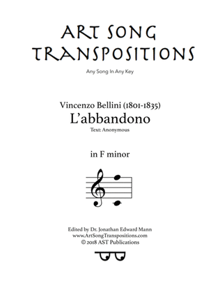Book cover for BELLINI: L'abbandono (transposed to F minor)