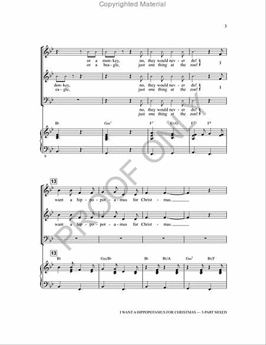 I Want a Hippopotamus for Christmas 3-Part scores gallery preview page 3