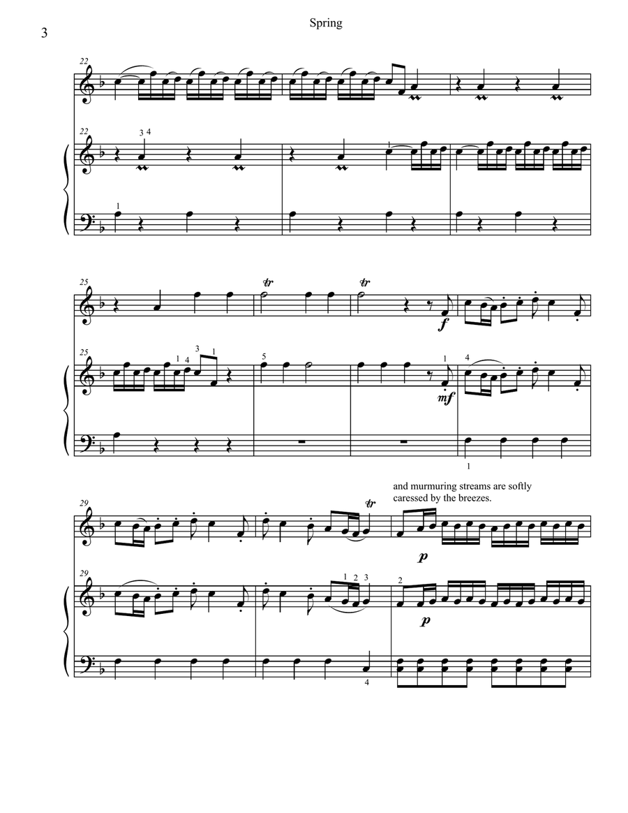 Classical Duets for Recorder & Piano: Spring from Vivaldi's Four Seasons Woodwind Duet scores gallery preview page 3