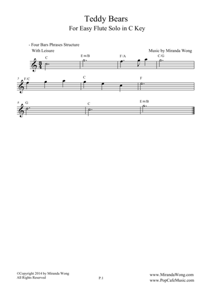 Teddy Bears - Easy Flute or Violin Solo in C Key image number null