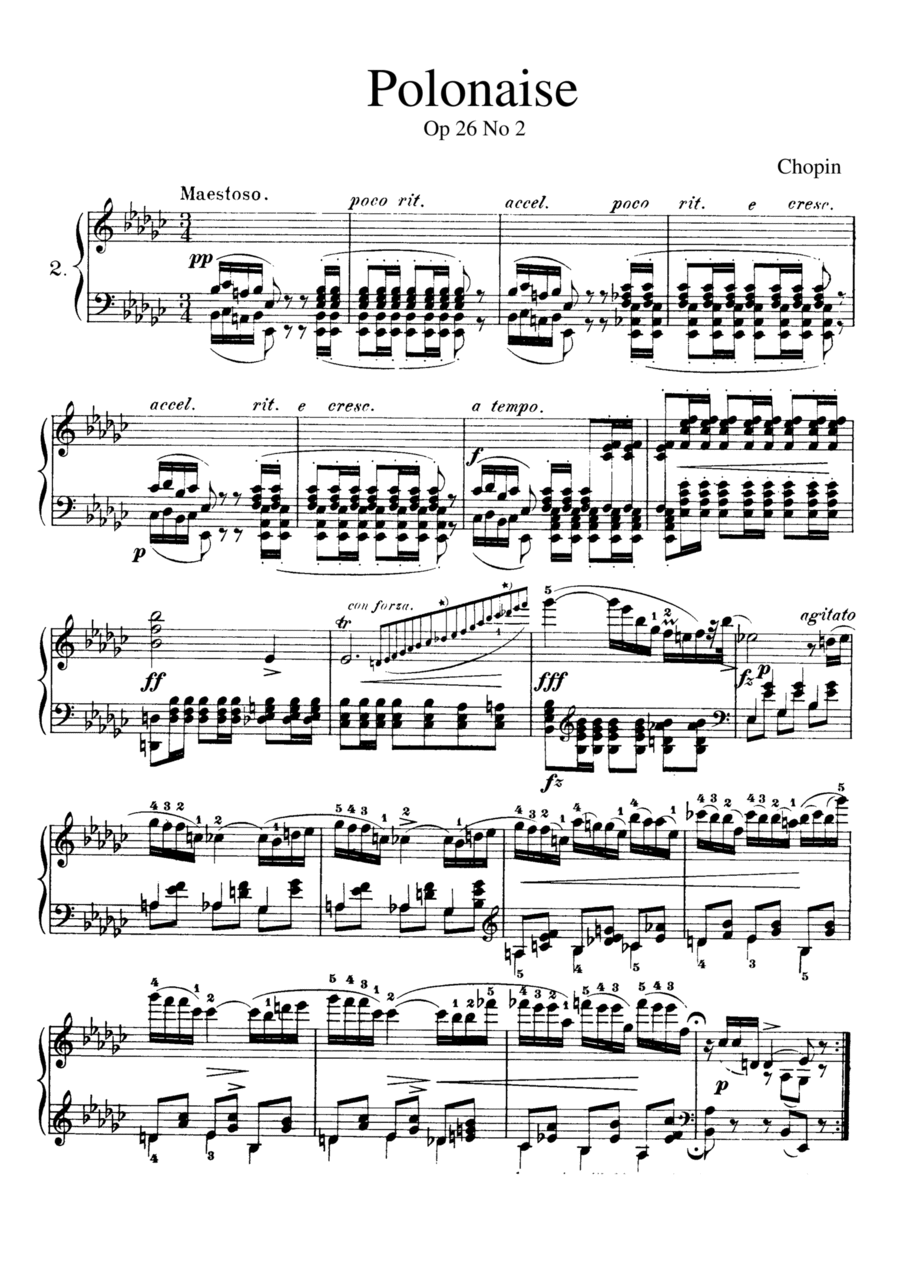 Chopin- Polonaise in E flat minor, Op. 26 No. 2 Piano Solo scores gallery preview page 1