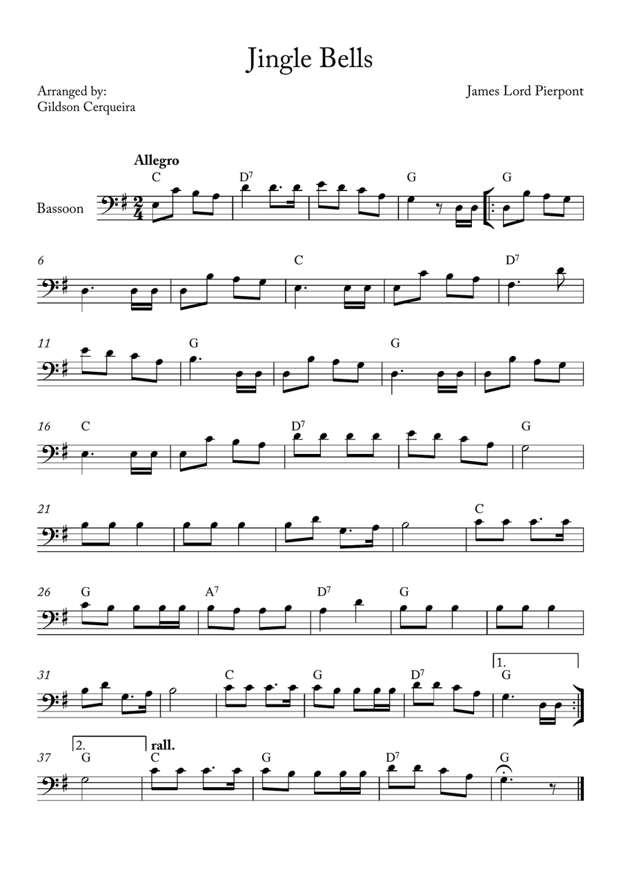 Jingle Bells Bassoon Solo scores gallery preview page 1