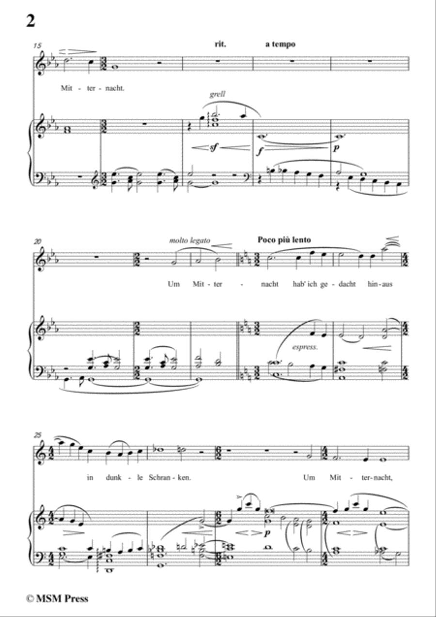Mahler-Um Mitternacht in c minor,for Voice and Piano Voice Solo scores gallery preview page 4