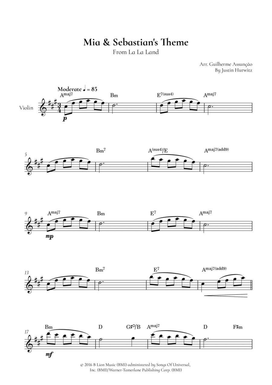 Mia & Sebastian's Theme Violin Solo scores gallery preview page 1