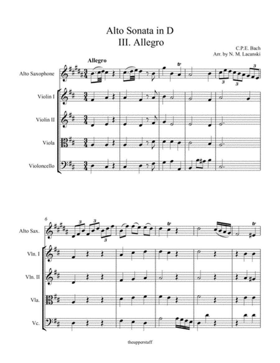 Sonata in D for Alto and String Quartet III. Allegro