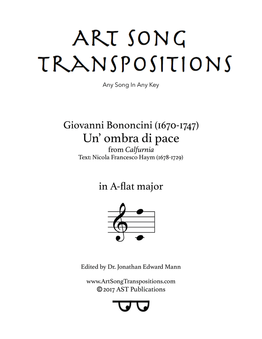 BONONCINI: Un' ombra di pace (transposed to A-flat major) Piano, Vocal scores gallery preview page 1