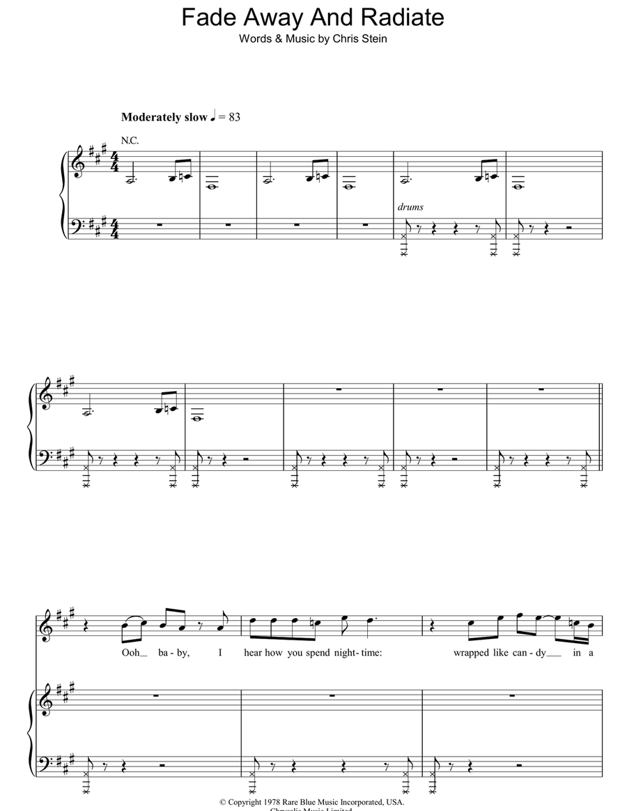 Fade Away And Radiate Piano, Vocal, Guitar scores gallery preview page 1