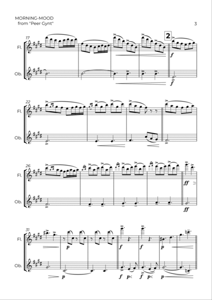 MORNING-MOOD - EDVARD GRIEG - FLUTE & OBOE Woodwind Duet scores gallery preview page 3