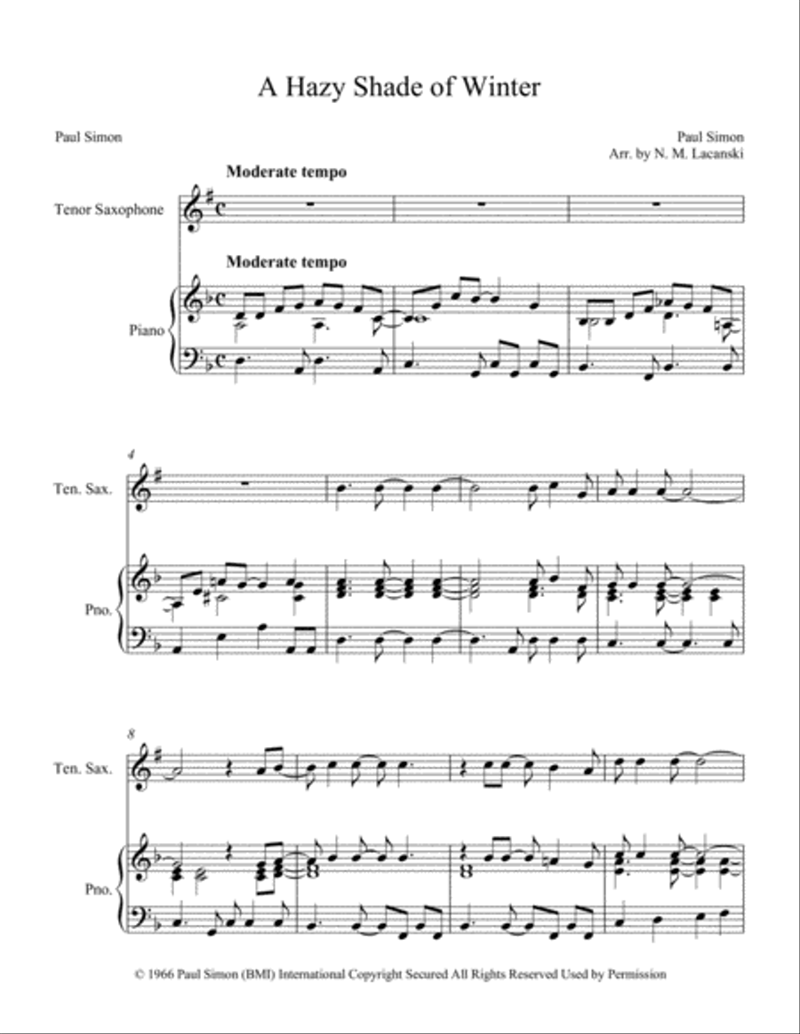 A Hazy Shade Of Winter Tenor Saxophone scores gallery preview page 2