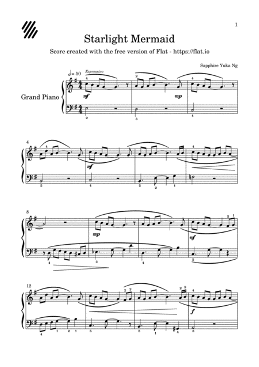 Starlight Mermaid Piano Solo scores gallery preview page 1