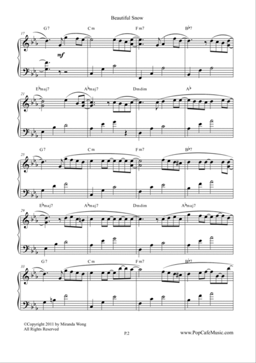 Beautiful Snow - Easy Piano Love Song 4-Part scores gallery preview page 2
