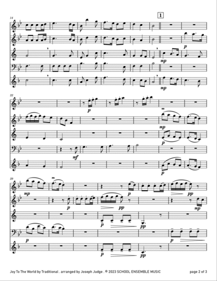 Joy To The World for Woodwind Quartet in Schools Woodwind Quartet scores gallery preview page 2