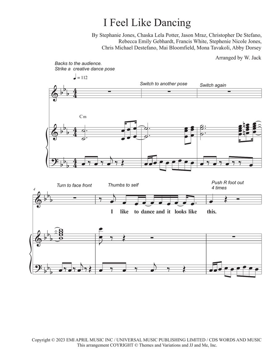I Feel Like Dancing Unison Choir scores gallery preview page 1
