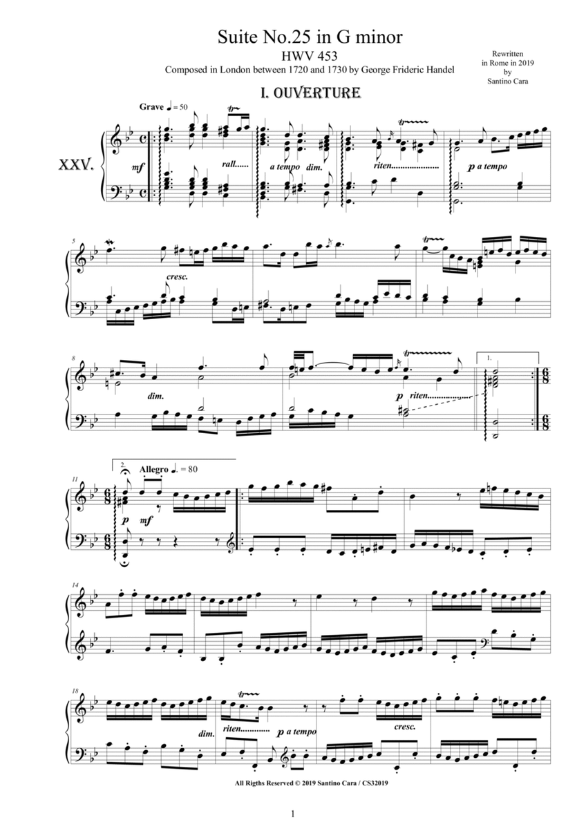 Handel - Piano Suite No.25 in G minor HWV 453 image number null