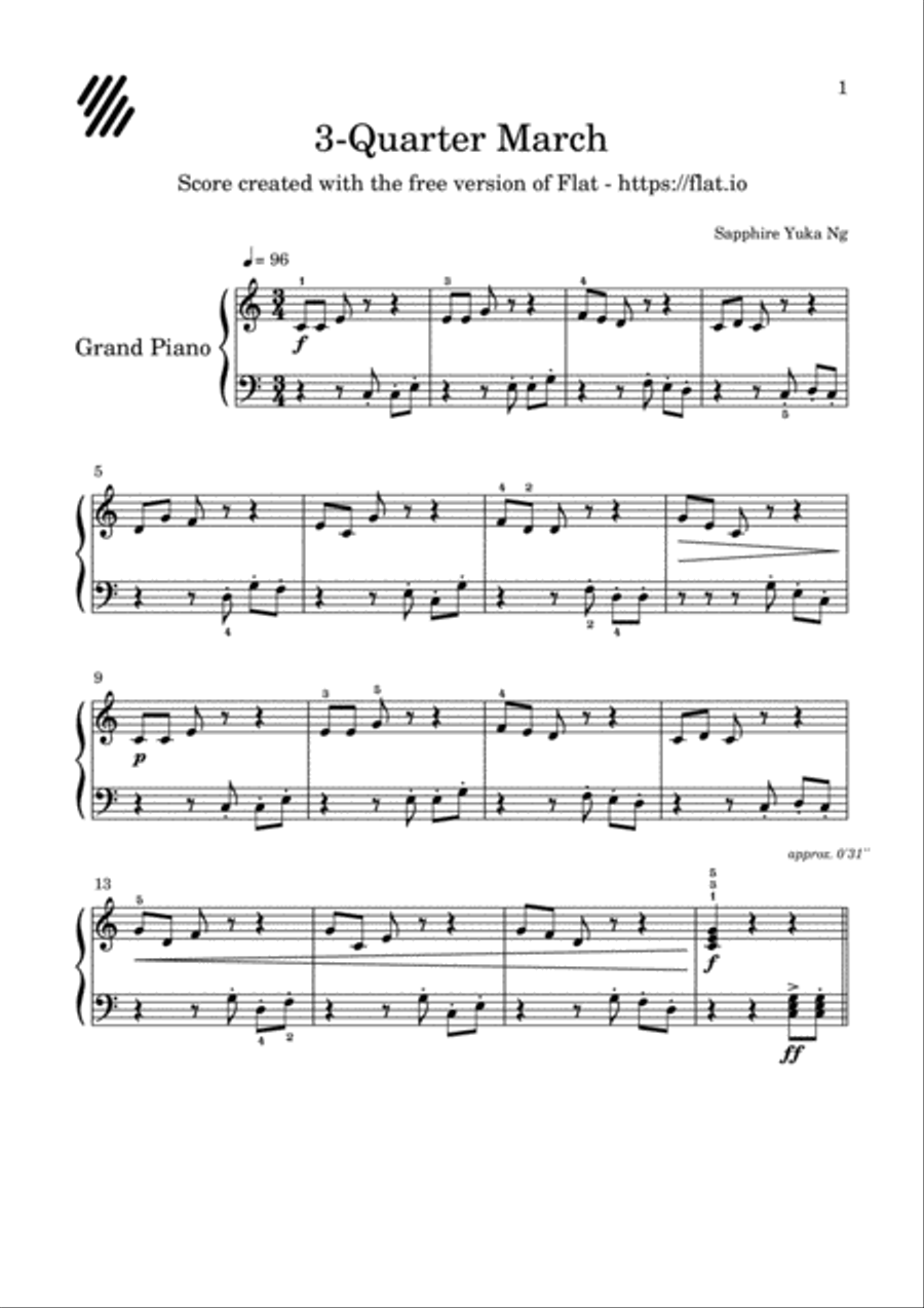 3-Quarter March Easy Piano scores gallery preview page 1