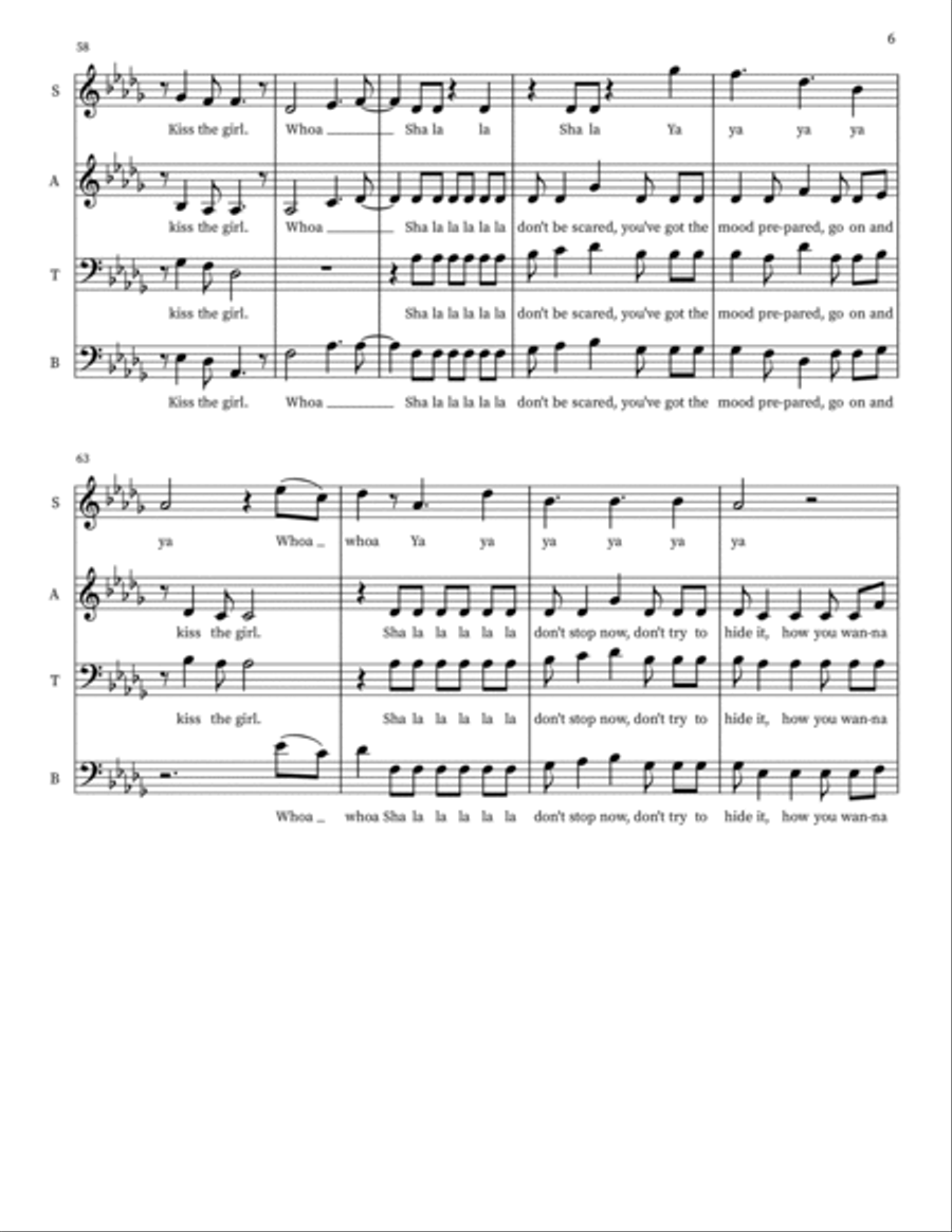 Kiss The Girl 4-Part scores gallery preview page 6