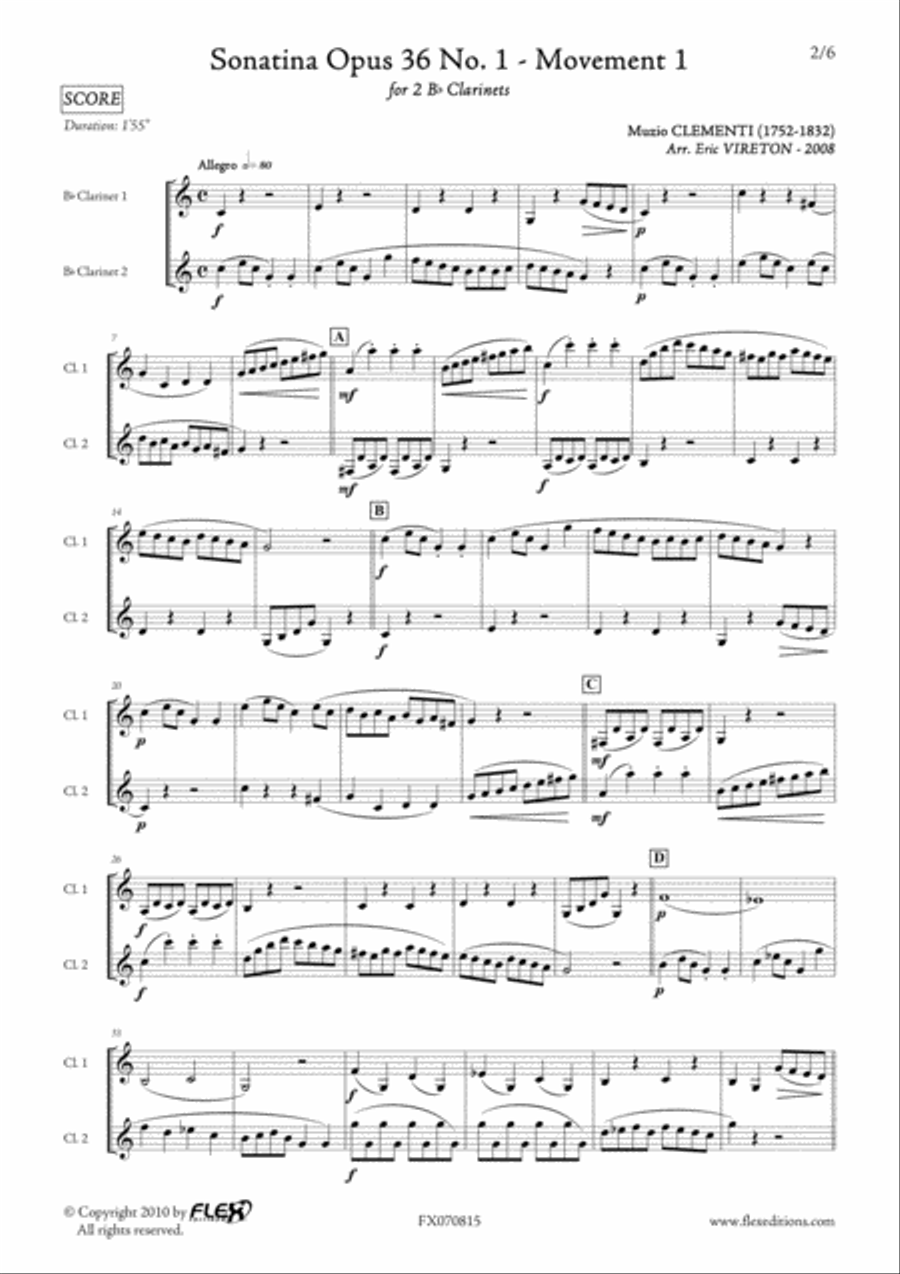 Sonatina Op 36 No. 1 Clarinet Duet scores gallery preview page 2