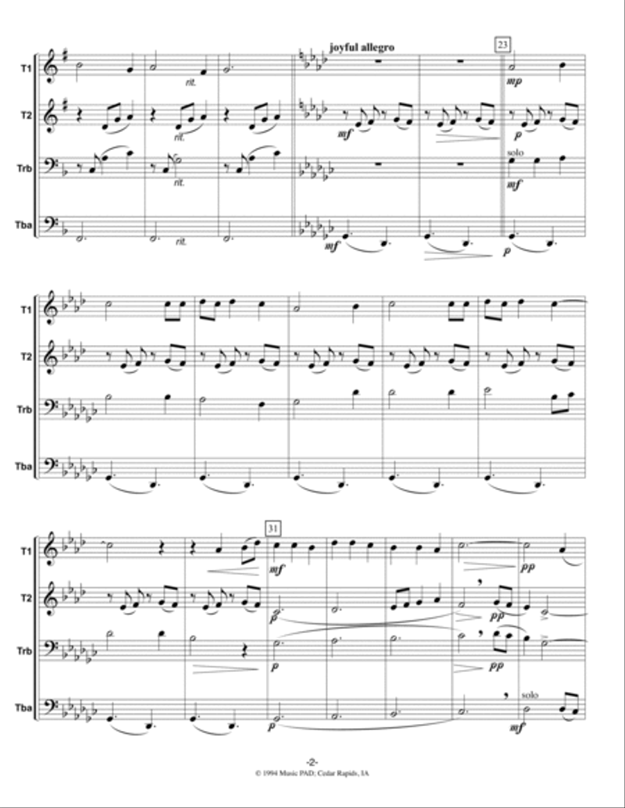 Friendly Beasts - Traditional Carol for Mixed Brass Quartet Brass Quartet scores gallery preview page 2