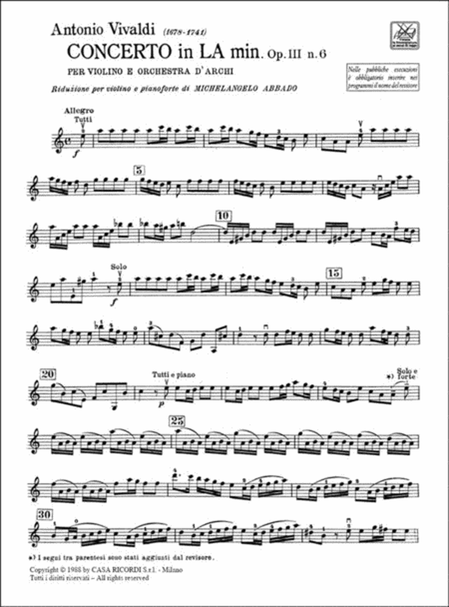 Concerto a minor Opus 3/6 RV356