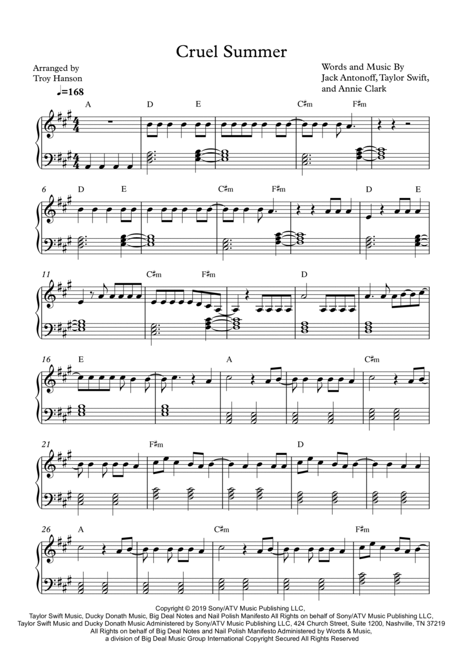 Cruel Summer Easy Piano scores gallery preview page 1