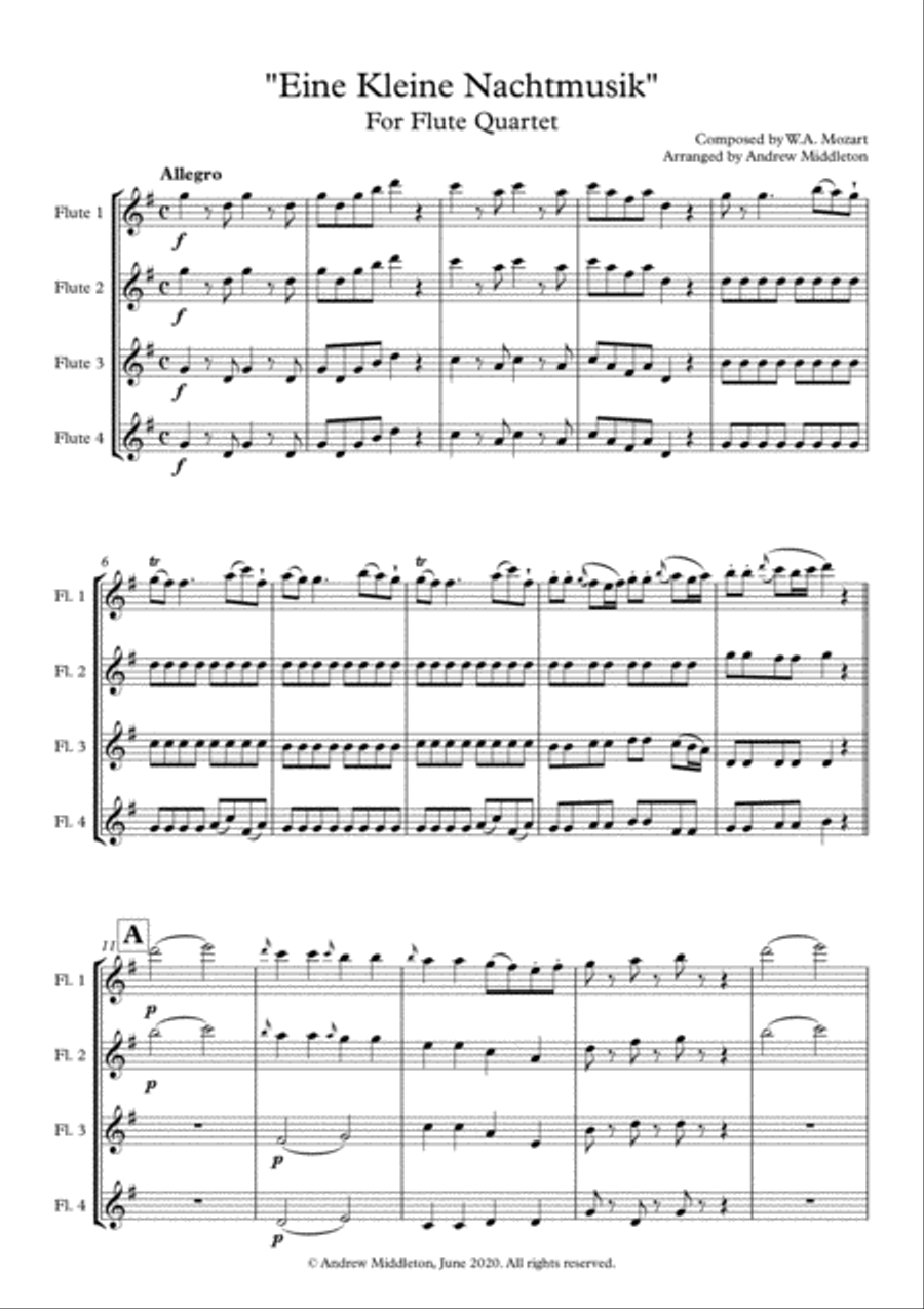 Allegro from Eine Kleine Nachtmusik arranged for Flute Quartet Flute Quartet scores gallery preview page 3