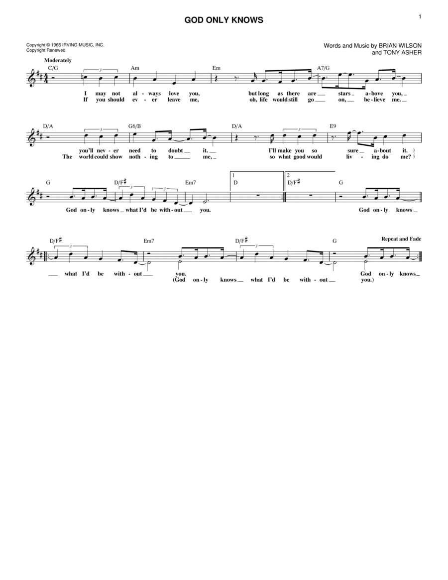 God Only Knows God Only Knows Piano scores gallery preview page 1