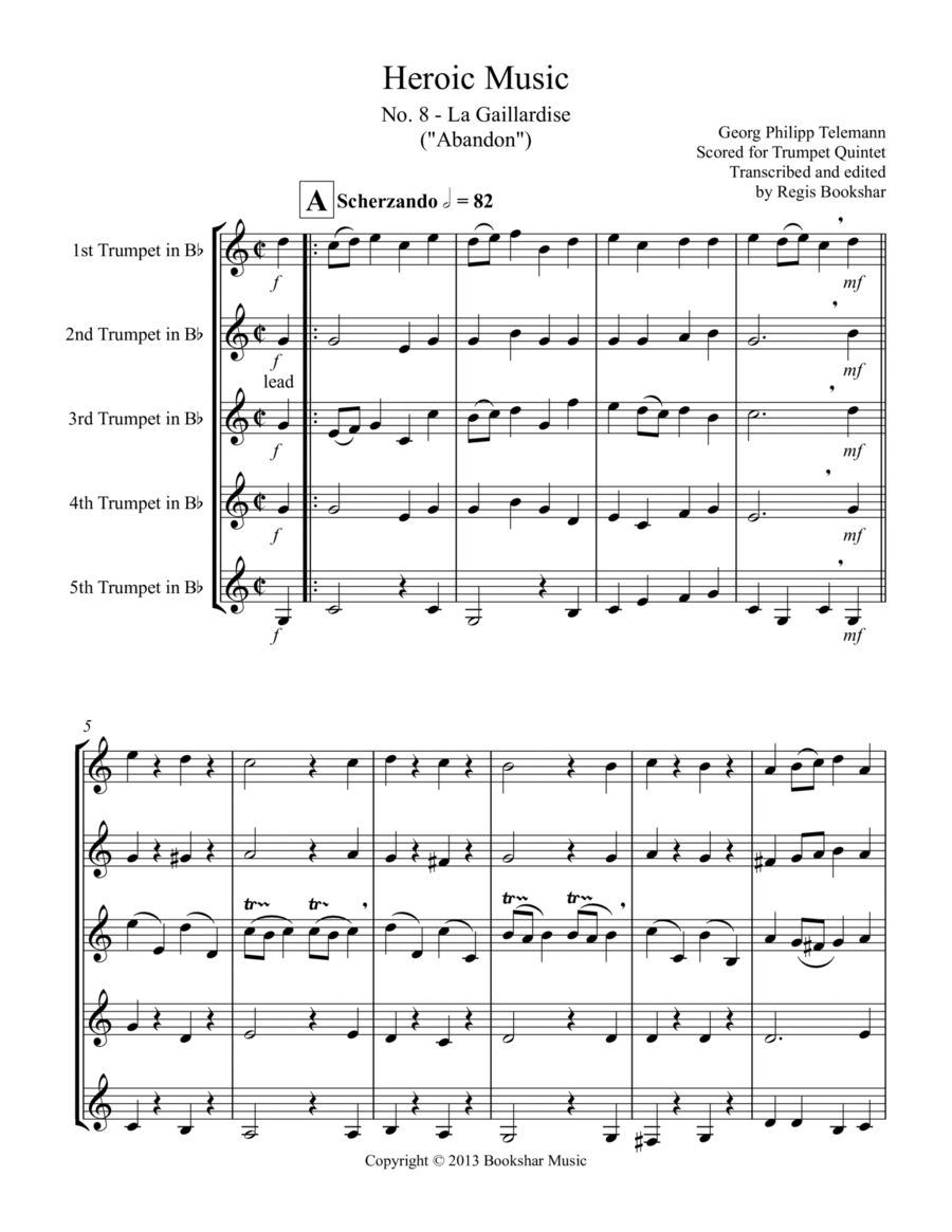 Heroic Music - No. 8. La Gaillardise (Bb) (Trumpet Quintet) image number null